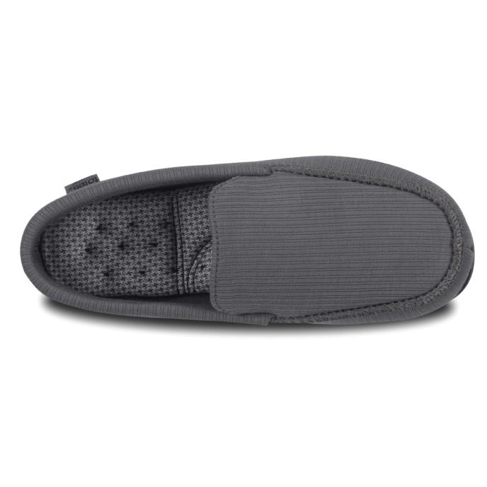 Isotoner® Mens Ribbed Moccasin Slipper With Patterned In Sock Grey Extra Image 4